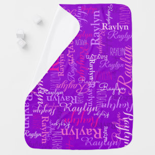 Raylyn personalized name purple pink white baby blanket