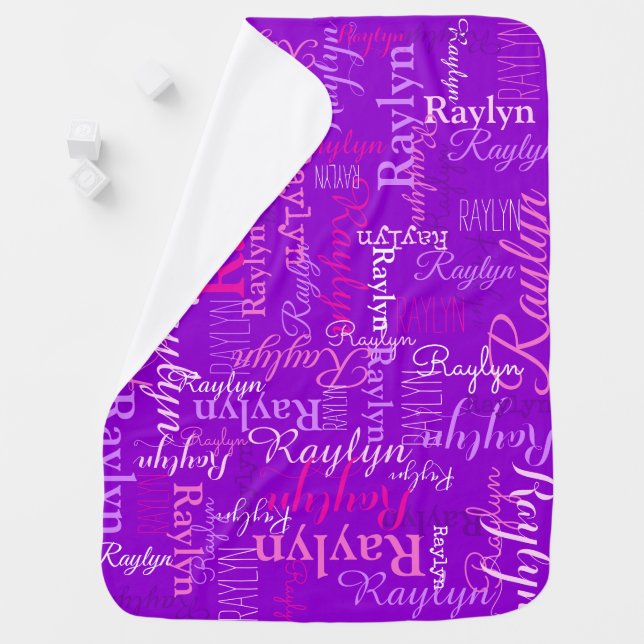 Raylyn personalized name purple pink white baby blanket (In Situ)