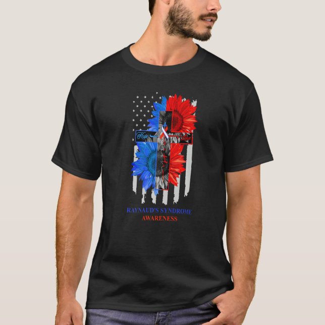 Raynauds Syndrome Red Blue Sunflower Faith Hope Lo T-Shirt (Front)
