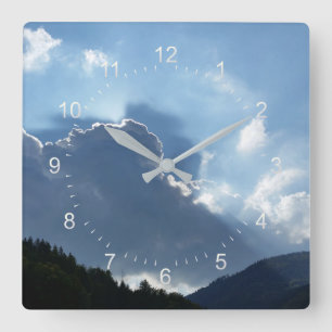 rays and clouds square wall clock