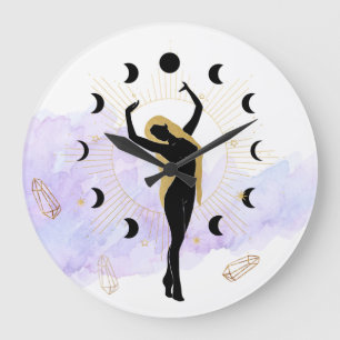 *~* Rays Crystals Cosmic Black Gold Goddess Moon   Large Clock