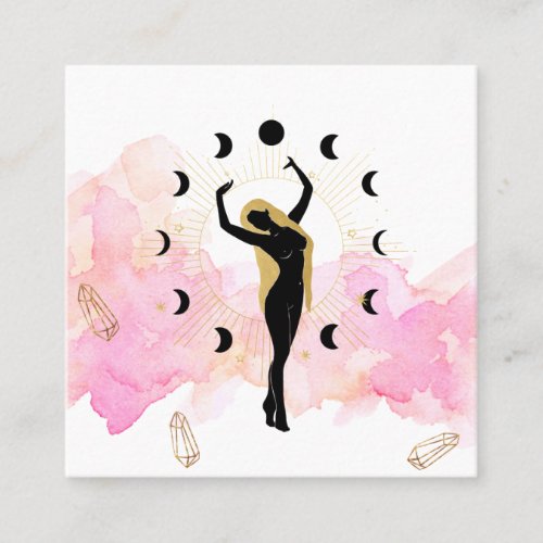  Rays Crystals Cosmic Gold Black Goddess Moon Square Business Card