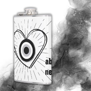 Rays, Heart , Black Evil Eye protection monogram   Flask