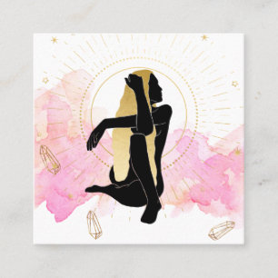 *~* Rays Moon Crystals Cosmic Gold Black Goddess Square Business Card