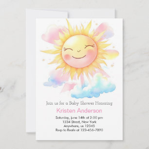 Rays of Joyful Sunshine Girl Baby Shower Invitation