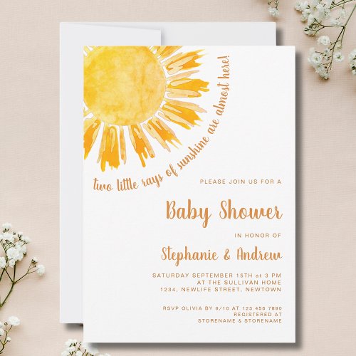 Rays of Sunshine Couples Twins Baby Shower  Invitation