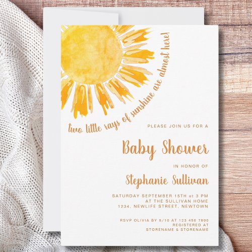 Rays of Sunshine Twins Baby Shower  Invitation