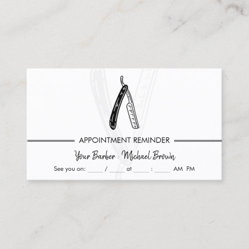 Razor Barber Appointment Black White Business Card