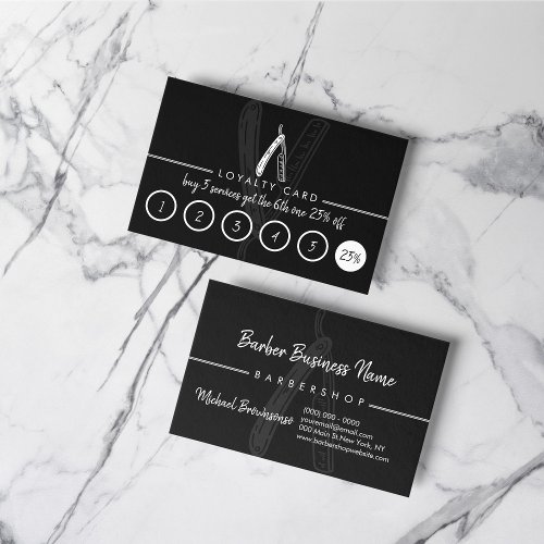 Razor Barber Coiffure Hairdresser Discount Loyalty Business Card