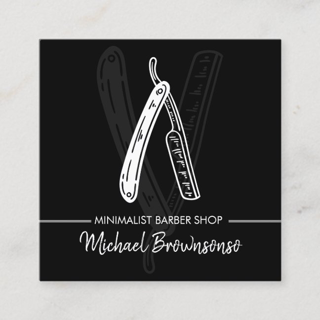 Razor Barber Minimalist Simple Black Square Business Card