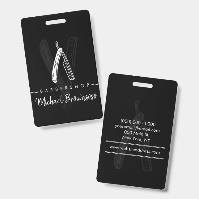 Razor Barber shop black logo Badge (Front & Back)