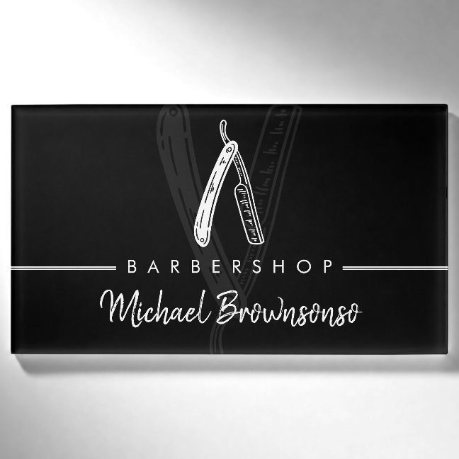 Razor Barber shop black logo simple Hair Name Tag