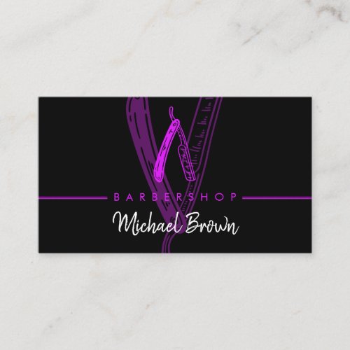 Razor Barber shop black purple Business Card