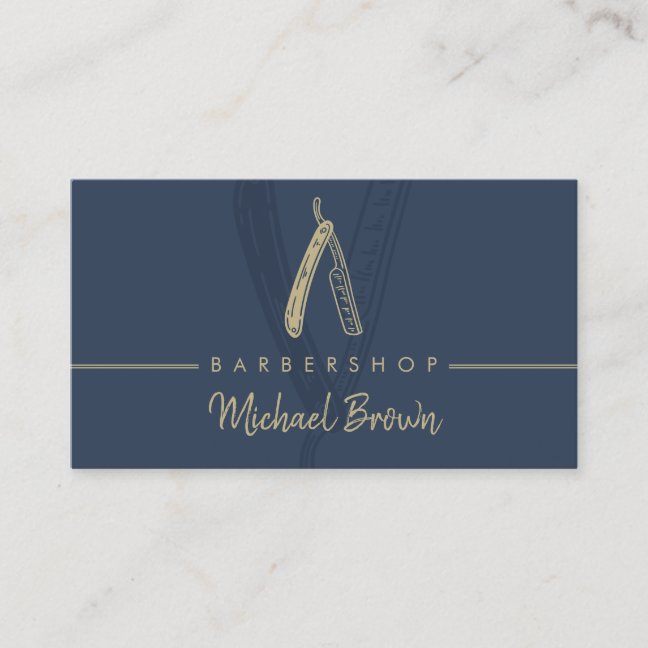 Razor Barber shop Navy Business Card