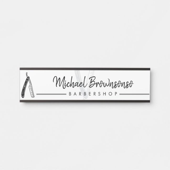 Razor Barber shop white black logo elegant Door Sign