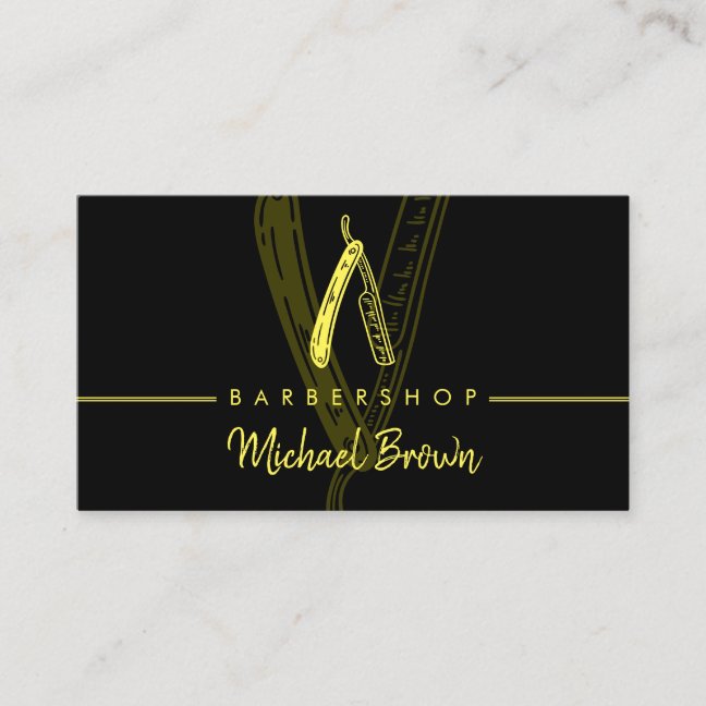 Razor BarberShop Logo Black Yellow Business Card