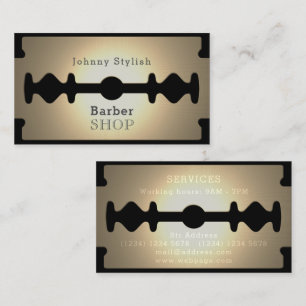 Razor blade barber shop gold shine business card