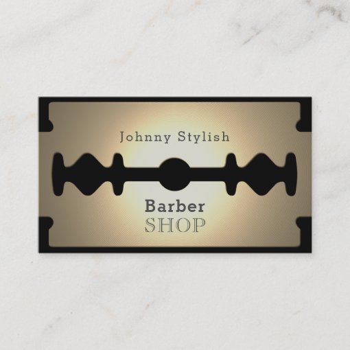 Razor blade barber shop gold shine business card Zazzle