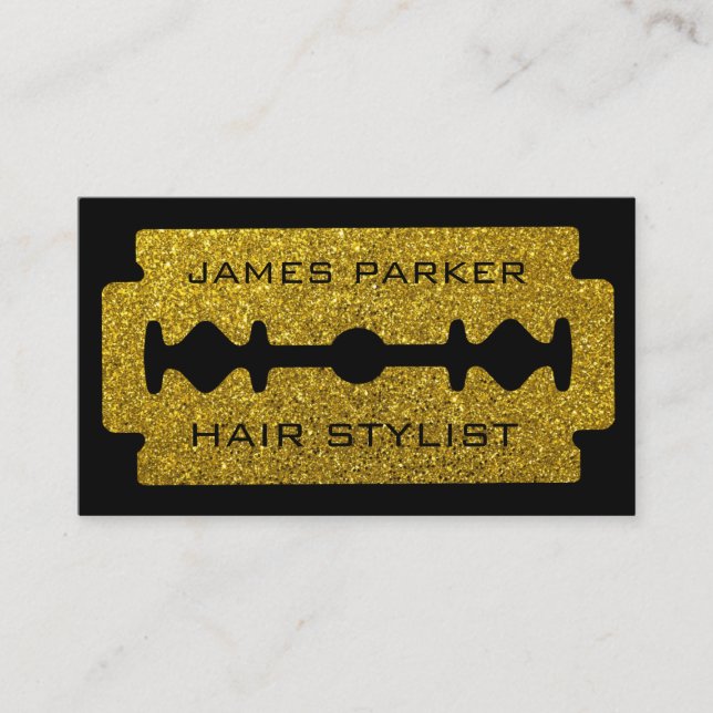 Razor Blade Gold Faux Barber Hair Stylist Business Card (Front)