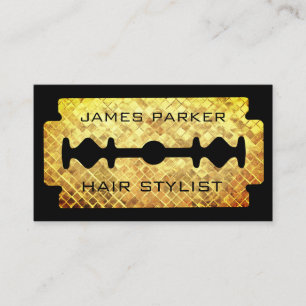 Razor Blade Gold Faux Barber Hair Stylist Business Card
