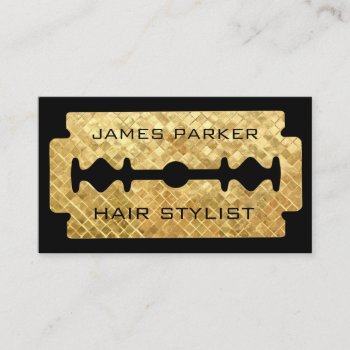 Razor Blade Gold Faux Barber Hair Stylist Business Card by tsrao100 at Zazzle