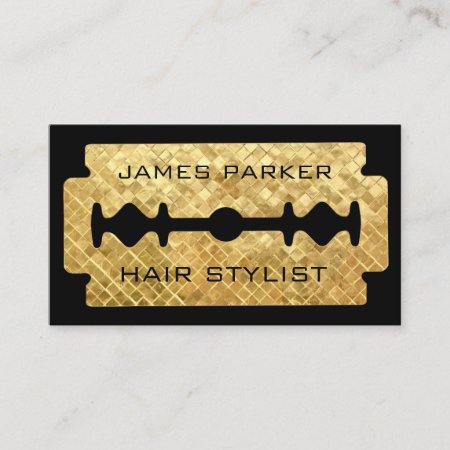 Razor Blade Gold Faux Barber Hair Stylist Business Card