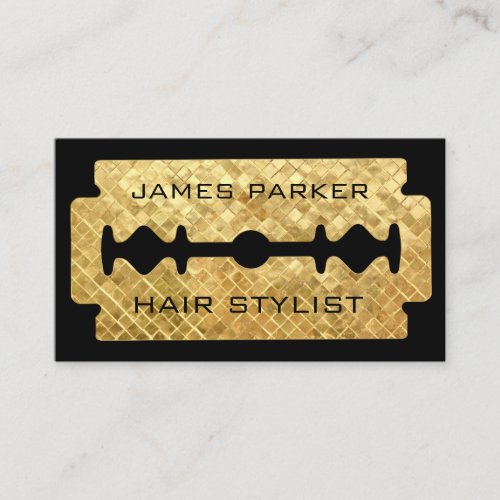 Razor Blade Gold Faux Barber Hair Stylist Business Card