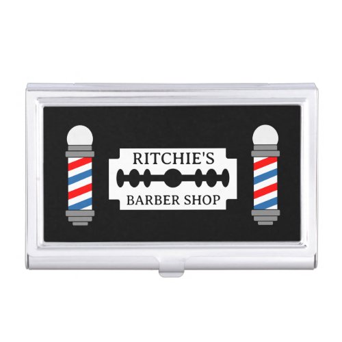 Razor blade logo barber shop business card case