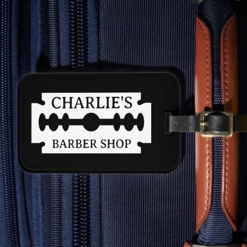 Razor blade logo barber shop travel luggage tag