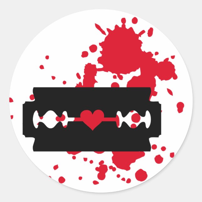 Razor Blade love blood Classic Round Sticker (Front)