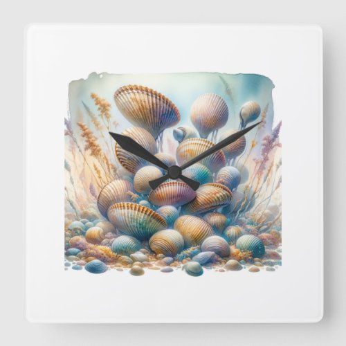 Razor Clams 030624AREF114 _ Watercolor Square Wall Clock