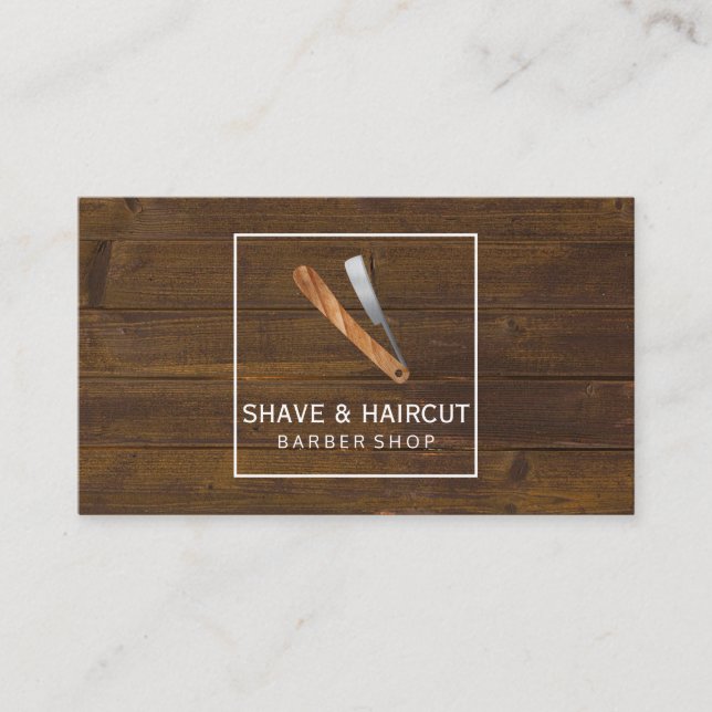 Razor Rustic Wood White Box Business Card (Front)