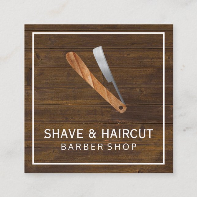 Razor Rustic Wood White Box Square Business Card (Front)