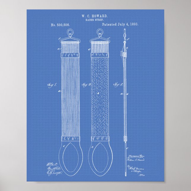 Razor Strop 1893 Patent Art Blueprint Poster (Front)
