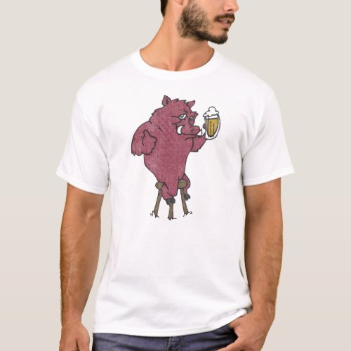 Razorback Hog Drinking Beer Vintage T_Shirt