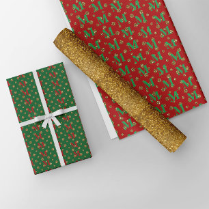 Razzle Dazzle Christmas Glitter Dots Monogram Wrapping Paper Sheets
