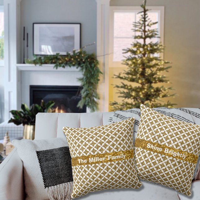Razzle Dazzle Christmas Glittery Gold Stars Custom Throw Pillow (Creator Uploaded)