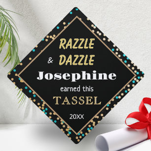 Razzle Dazzle Tassel Fun Black Modern Personalized Graduation Cap Topper