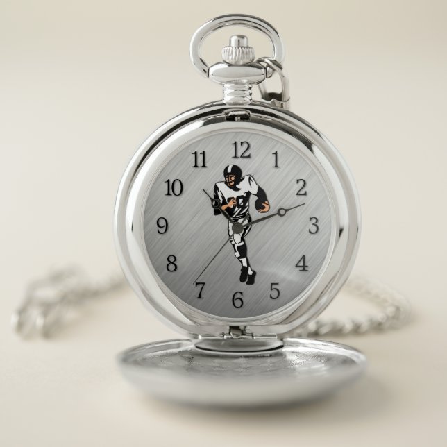 RB Football Sports Design Black Numbers Pocket Watch (Inside)