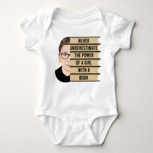 RBG Quote, Never Underestimate the Power of a Girl Baby Bodysuit
