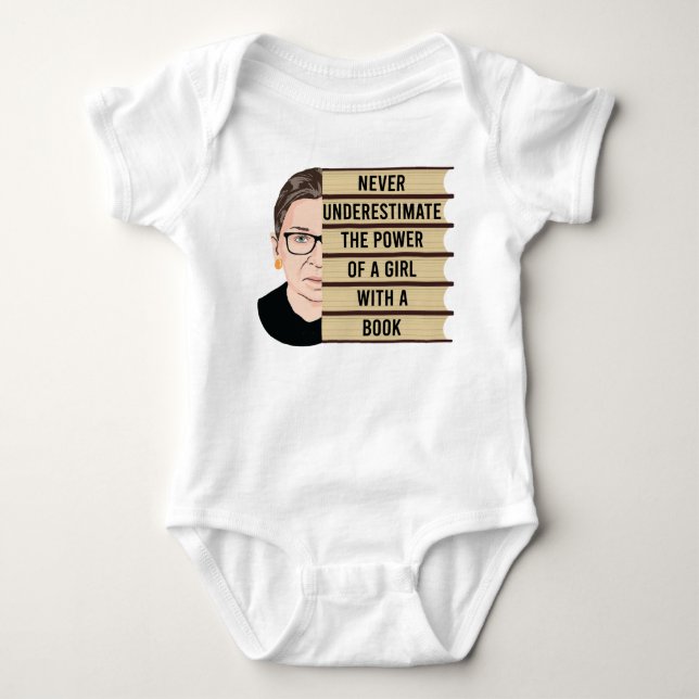 RBG Quote, Never Underestimate the Power of a Girl Baby Bodysuit (Front)