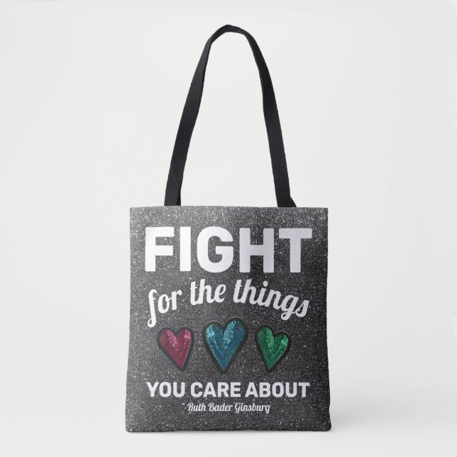 RBG Ruth Bader Ginsburg Quote Glitter Sequin Heart Tote Bag (Front)
