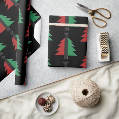 RBG UNIA African_American Kwanzaa Christmas Tree Wrapping Paper