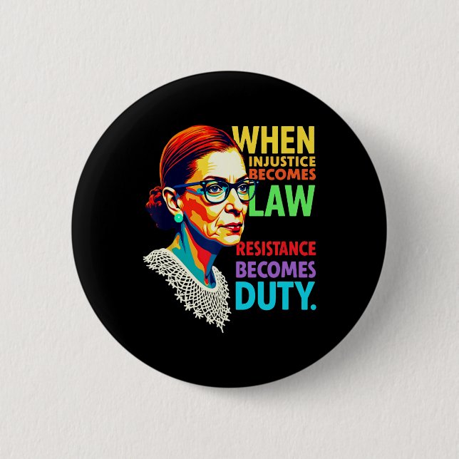 Rbg When Injustice Becomes Law Resistance Becomes  Button (Front)