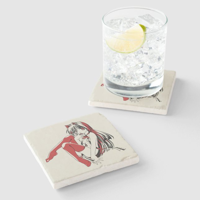 RBP, Neko the Sexy Anime Cat Girl Furry  Stone Coaster (Side)