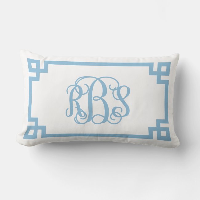 RBS Sky Blue Greek Key Script Monogram Lumbar Pillow