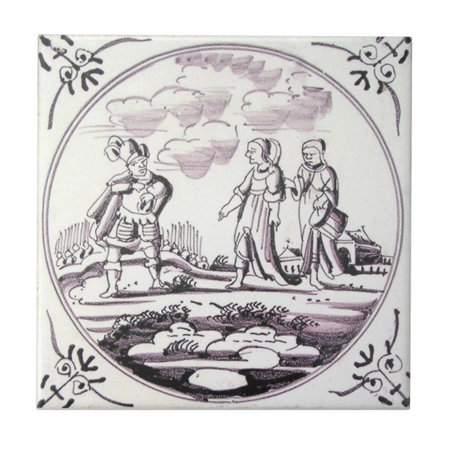 RBT02 Delft Biblical Manganese Red Ceramic Tile (Front)