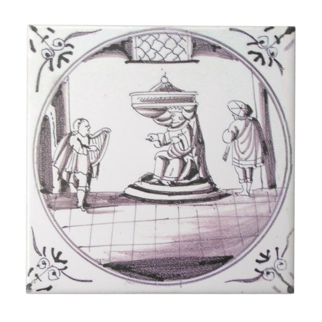 RBT16 Delft Biblical Manganese Red Ceramic Tile (Front)