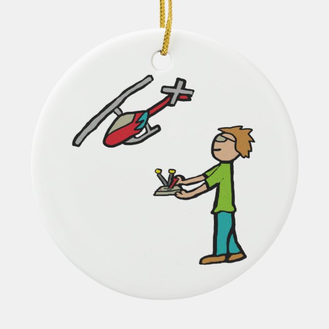 RC Model Helicopter Flying Ceramic Ornament (Front)