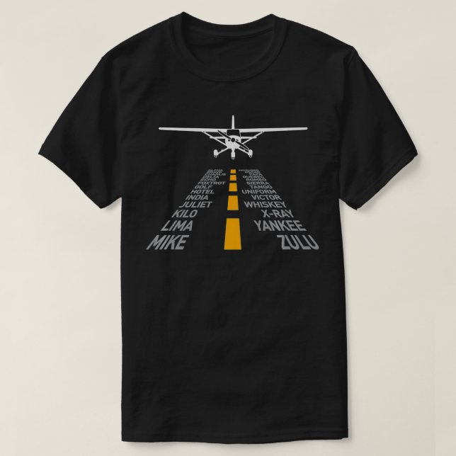 RC Plane Pilot Airport Runway Phonetic Alphabet Sm T-Shirt (Design Front)